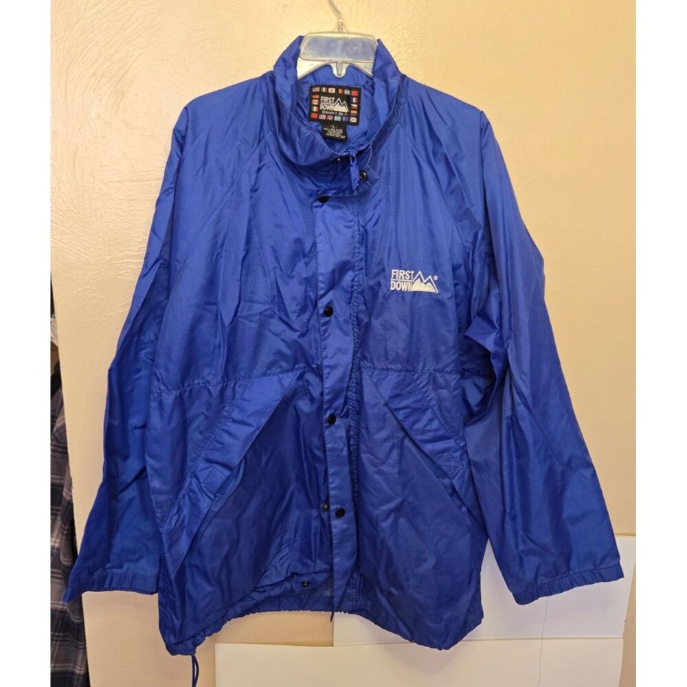 Men's First Down Coated Full-Zip Windbreaker With Hood Size Large Packable